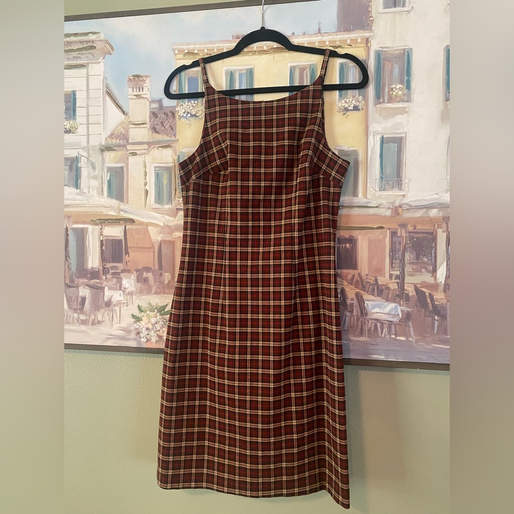 My Michelle Brown Burgundy Plaid  Dress Sz 11 School girl preppy Y2K VTG 90’s